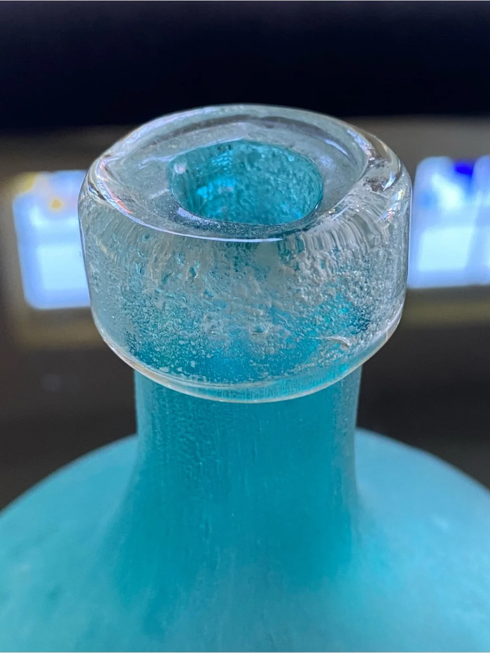 West Elm Frosted Seaglass Aqua Turquoise Bottle Waterscape Vase *retired 7”